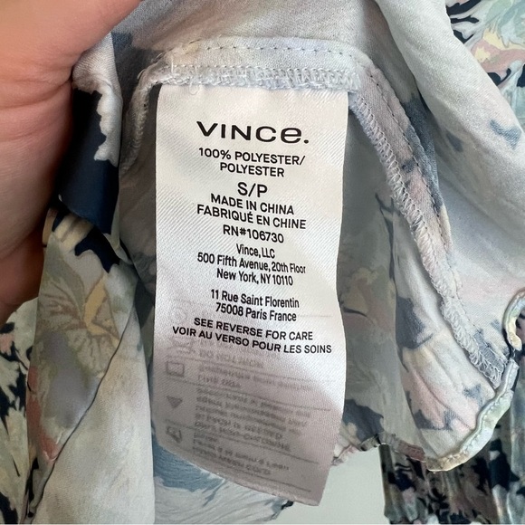 Vince Womens Floral Print Accordion Pleat Button Down Blouse Blue Pink Sz Small - Picture 4 of 9